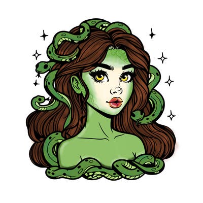 realistic girl with snakes as hair