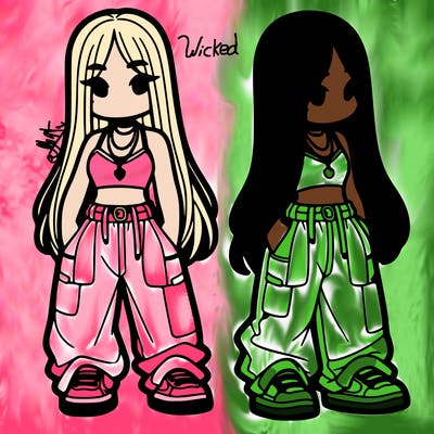 girl in baggy pants crop top and long hair