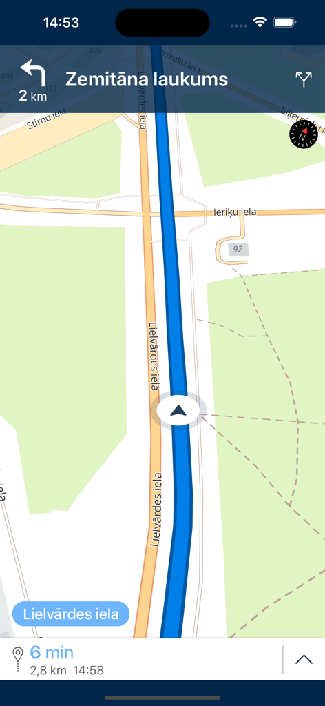 BalticMaps - BalticMaps navigation screen showing turn by turn directions and route mapping