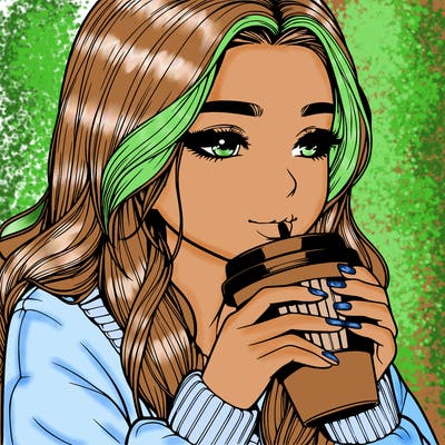 realistic girl drinking coffee