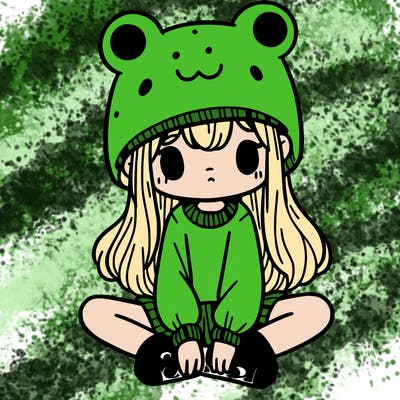a girl wearing a frog hat and some frog socks