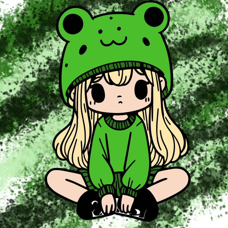 a girl wearing a frog hat and some frog socks