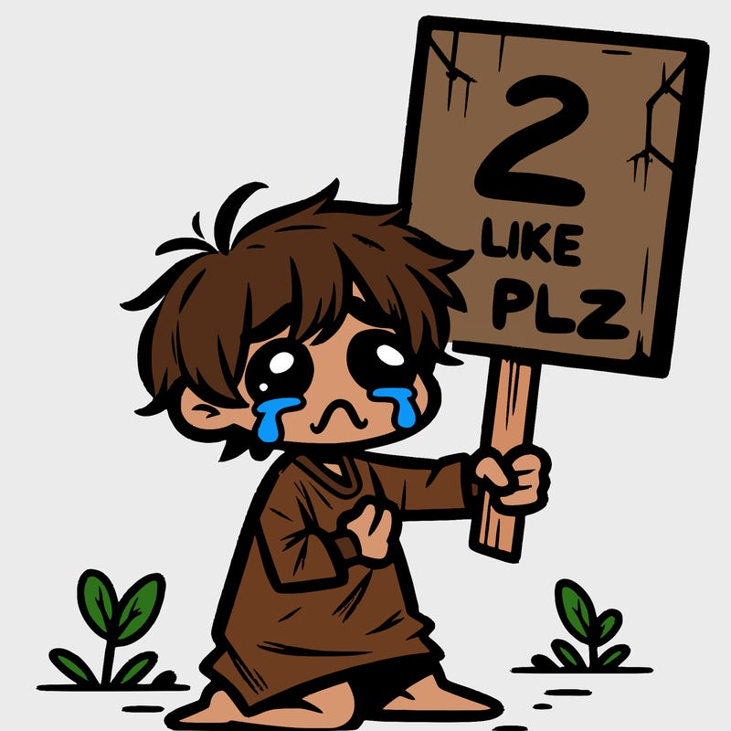 small poor toddler crying with sign that says 2 like plz
