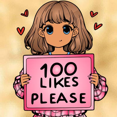 a girl holding a sign saying 100 likes please
