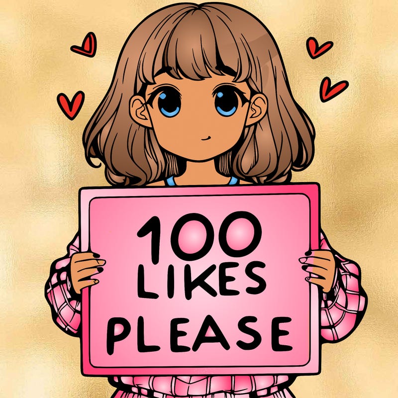 a girl holding a sign saying 100 likes please