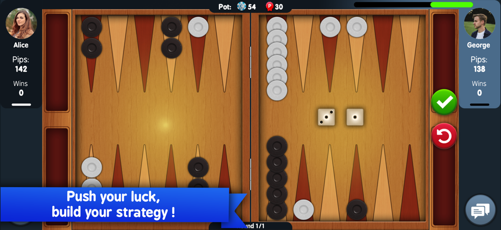 Backgammon Arena - Dice Tavla - Online multiplayer backgammon match on a wooden board with checkers and dice