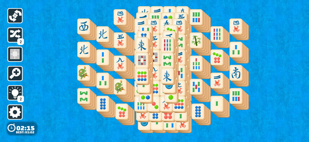 Mahjong Joy - Solitaire Tiles - Mahjong Solitaire game board with traditional tiles on a blue background