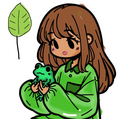 girl with long hair and a oversized shirt. and she is holding a frog