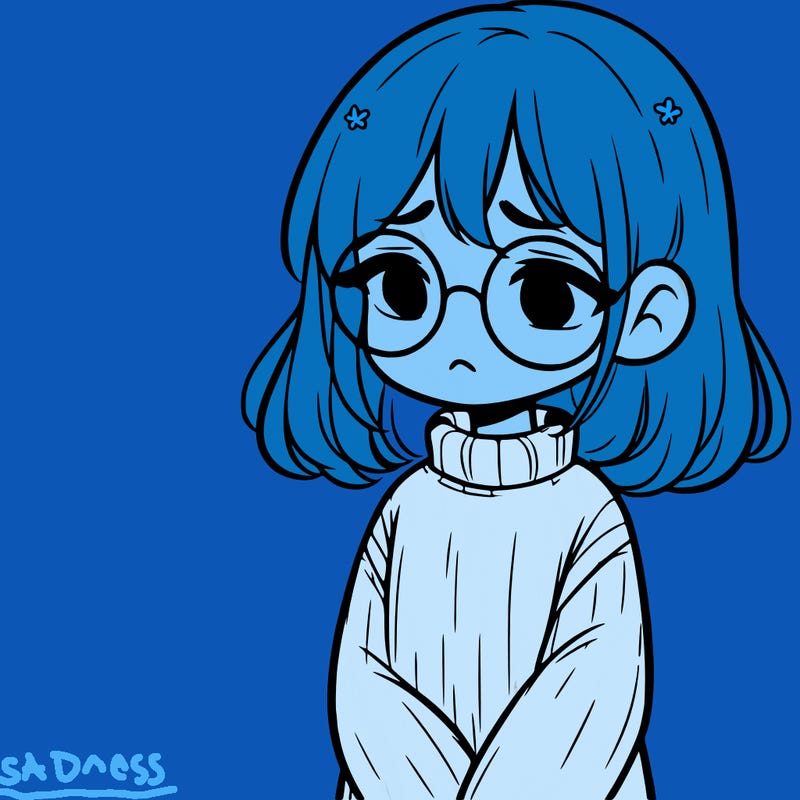 sad girl with glasses in a sweater