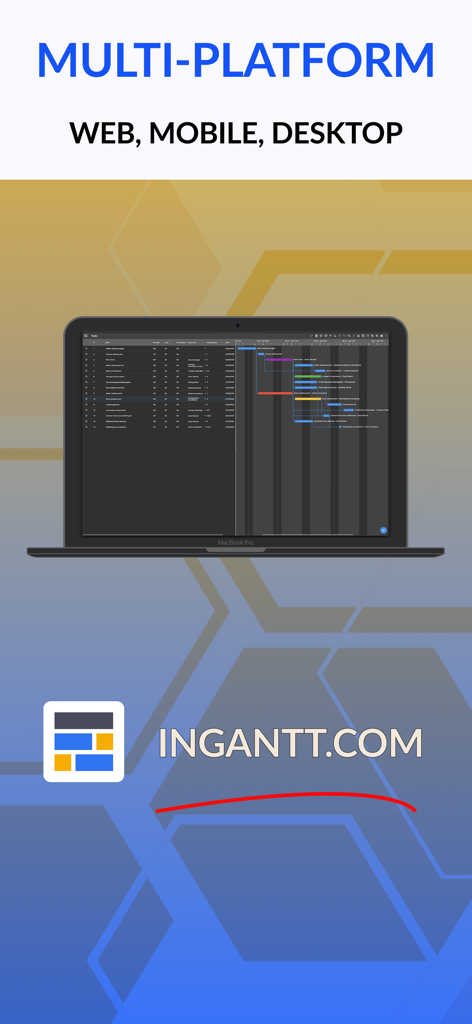 Gantt chart AI planner Ingantt - Le planificateur de projet IA Ingantt montré sur un ordinateur portable, soulignant la compatibilité web, mobile et de bureau