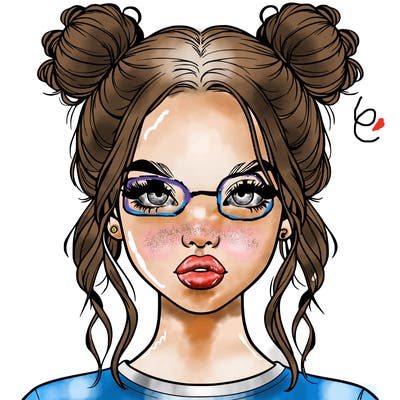 realistic girl with two buns in hair and lips