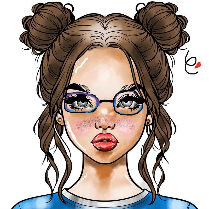 realistic girl with two buns in hair and lips