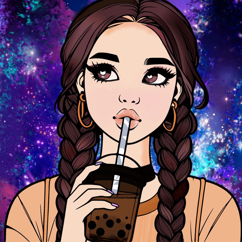 realistic girl with braided hair drinking boba