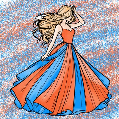 realistic woman with dress flowing in the wind