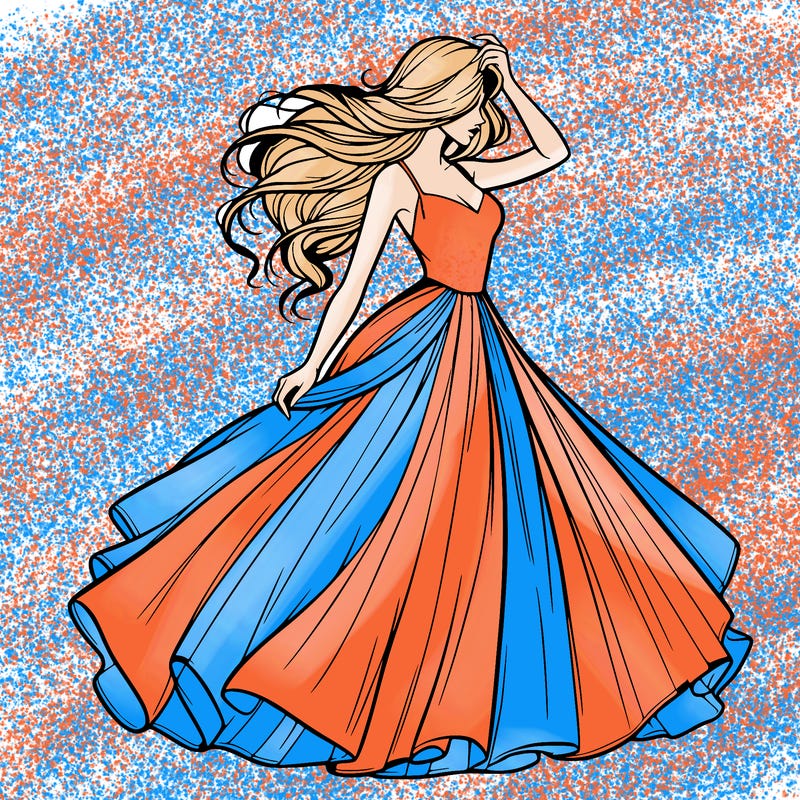 realistic woman with dress flowing in the wind
