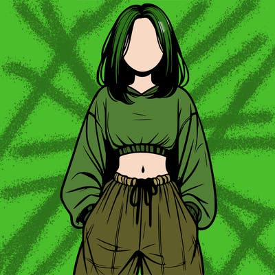 realistic girl faceless with baggy pants and a crop top