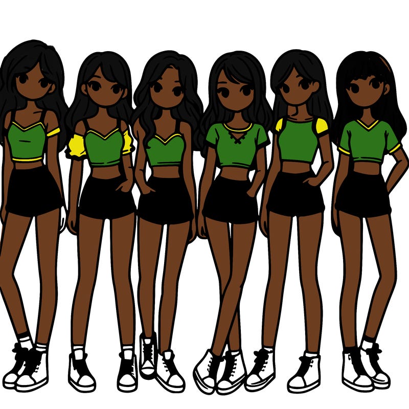 a group of girls wearing crop tops and shorts