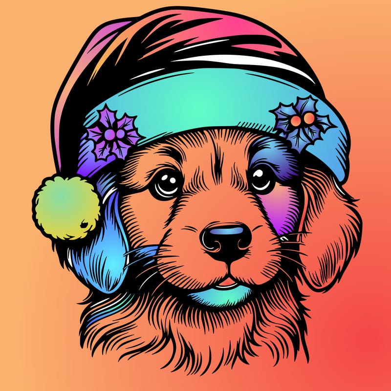 realistic dog wearing a santa hat