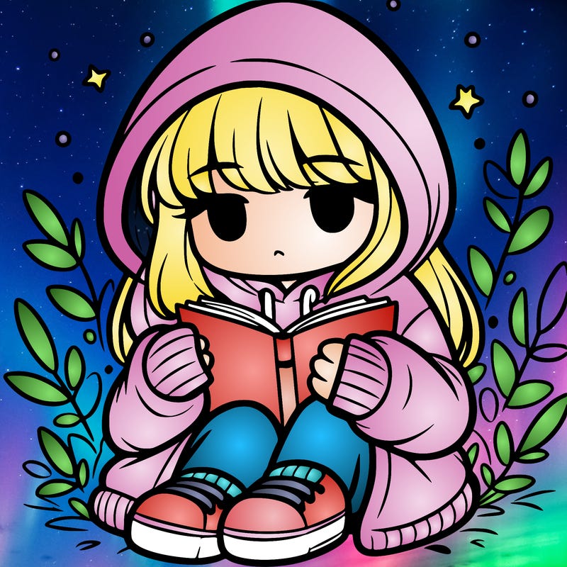 girl in oversized hoodie reading a book