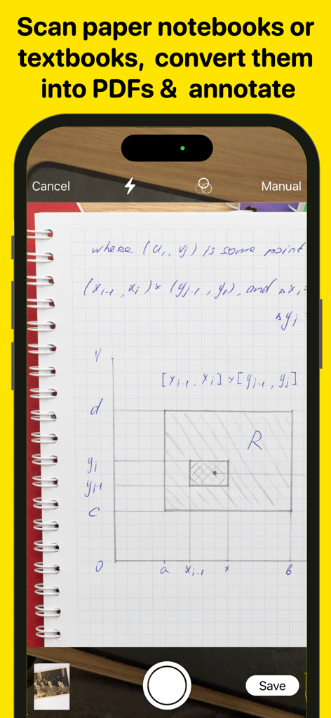 Smartphone scannt eine handgeschriebene Notizbuchseite, um sie in ein PDF umzuwandeln