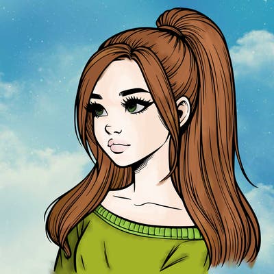 realistic girl with a high ponytail