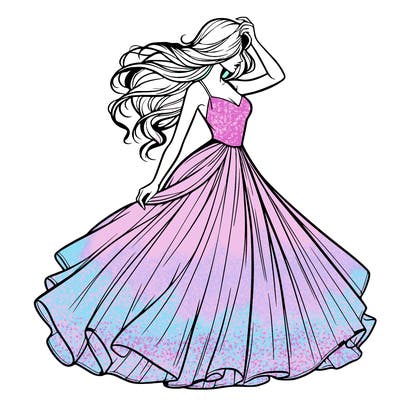 realistic woman with dress flowing in the wind