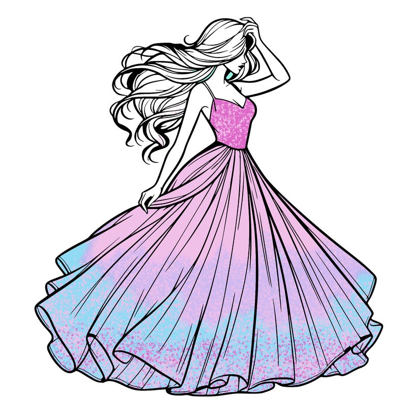 realistic woman with dress flowing in the wind