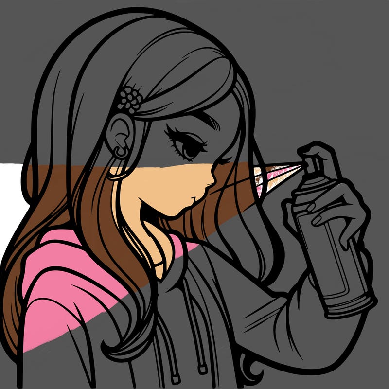 a realistic girl spray painting