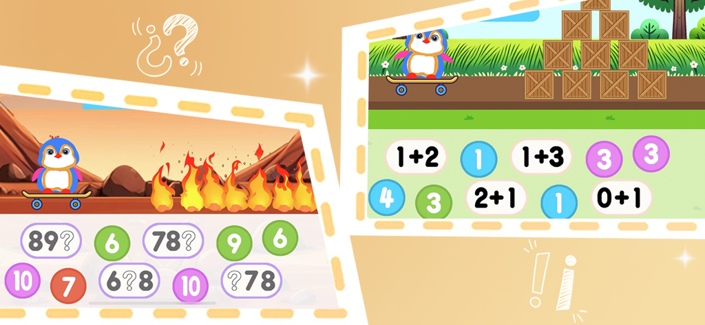 Drawing Games For Kids App - Puzzles educativos de matemáticas y lógica con un personaje de pingüino para preescolares