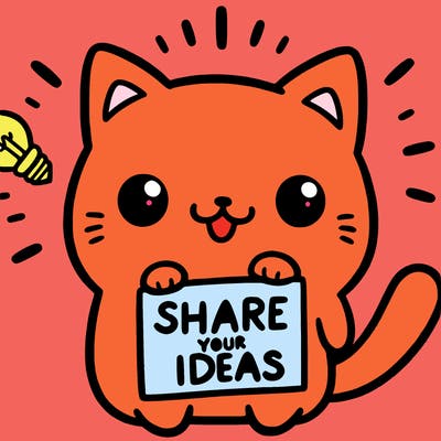 a cute cat saying share your ideas