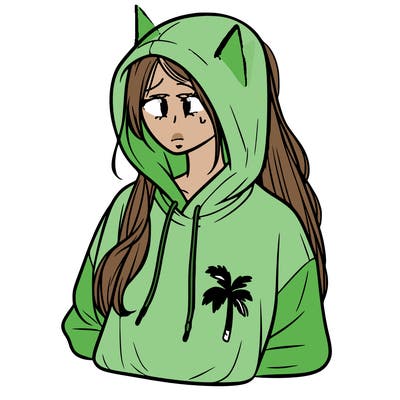 pink palm puff hoodie on realistic girl