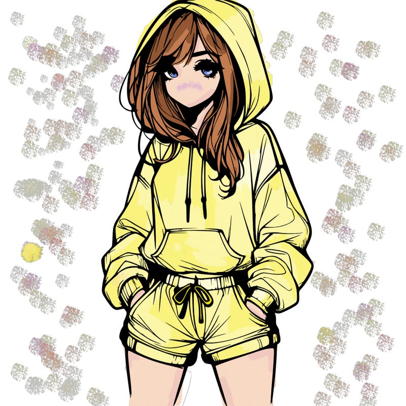 realistic girl in shorts and hoodie