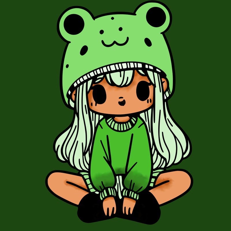a girl wearing a frog hat and some frog socks
