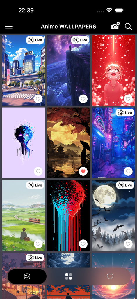 Anime Live Wallpaper 4K! - Grid of aesthetic anime live wallpapers and backgrounds in a mobile app gallery