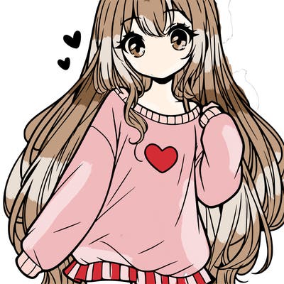 sweet cute anime girl with long hair in cute sweatshirt