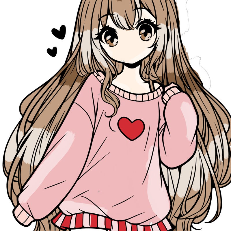 sweet cute anime girl with long hair in cute sweatshirt