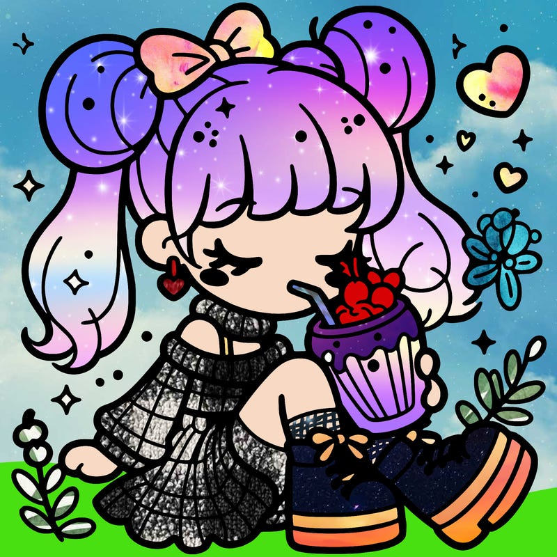 girl with cute clothes drinking a smoothie realistic