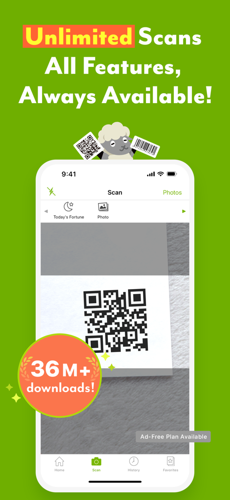 ICONIT QRcode Reader - ICONIT QR code reader app interface showing a QR code scan on an iPhone screen