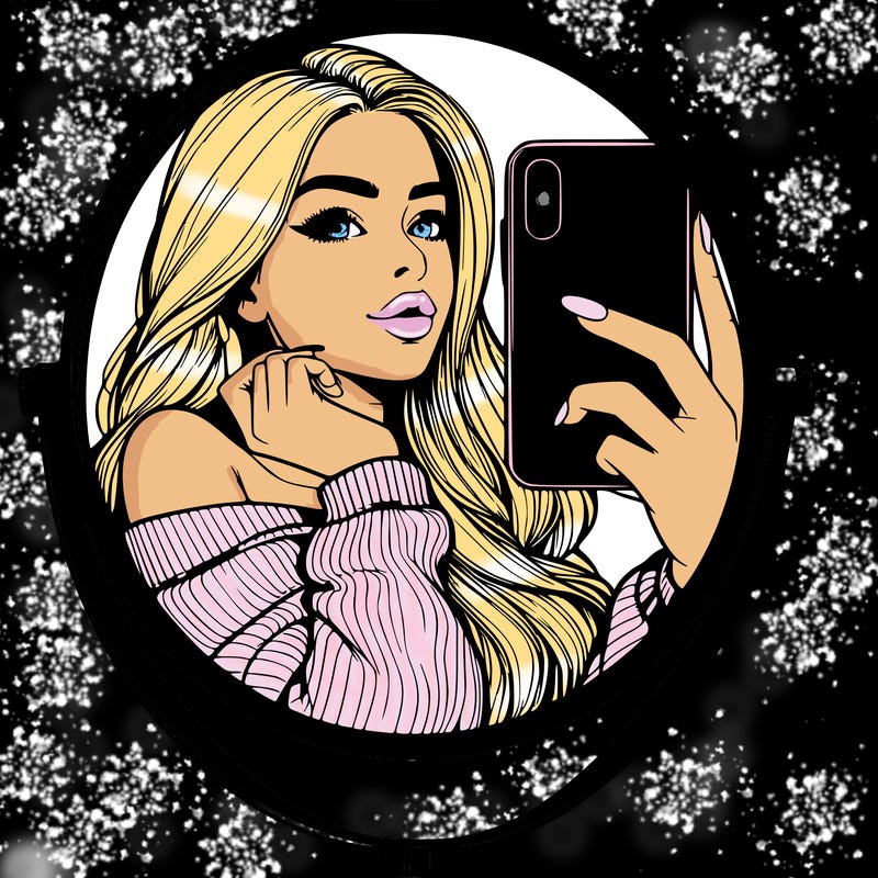 realistic girl taking mirror selfie beautiful