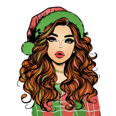 realistic christmas girl with wavy hair and lips