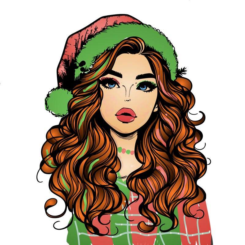 realistic christmas girl with wavy hair and lips