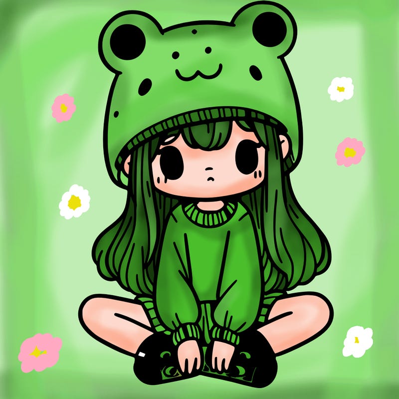 a girl wearing a frog hat and some frog socks