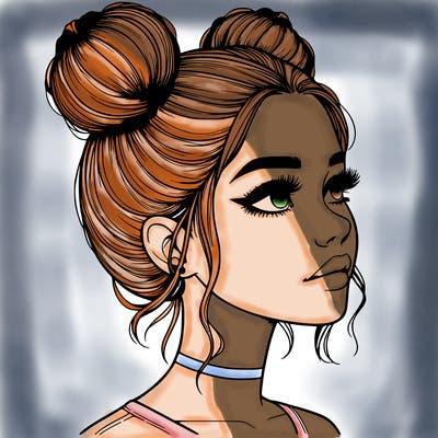 realistic girl with buns on the top of her head