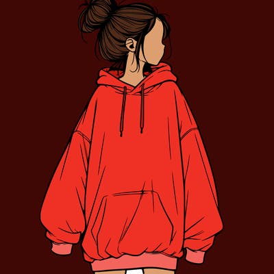 realistic girl with a oversized sweatshirt on and a bun