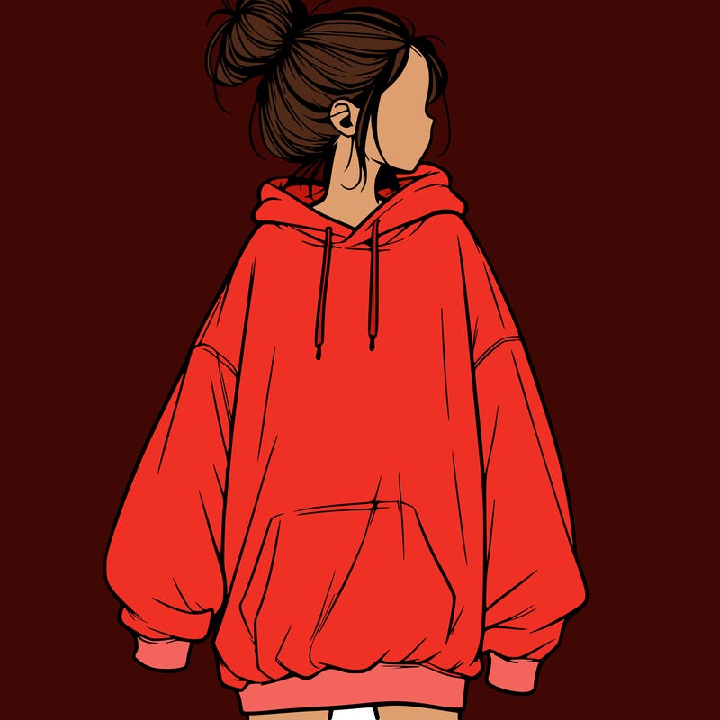realistic girl with a oversized sweatshirt on and a bun