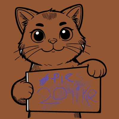 a realistic cat holding up a sign