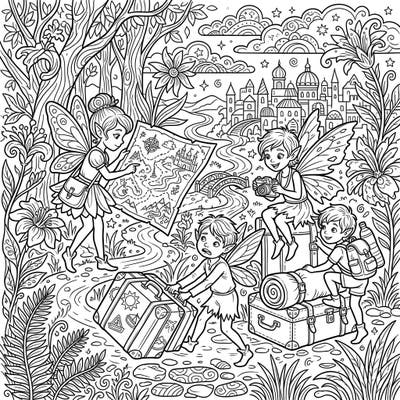 Dive into a world of magic and wanderlust with this captivating adult coloring page featuring adventurous pixies on their grand vacation. Discover intricate details and enchanting scenes perfect for a relaxing creative escape.