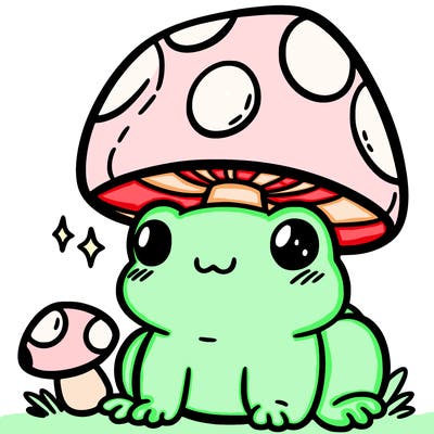 a cute frog with a mushroom hat