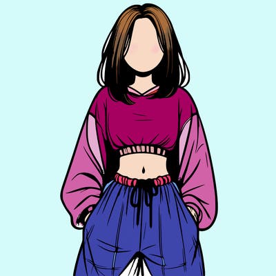 realistic girl faceless with baggy pants and a crop top
