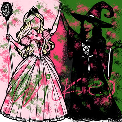 detailed realistic split of a princess and a witch